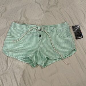 Hurley Mint Green Striped Athletic Board Beach Surf Cover Up Swim Cute Shorts 9